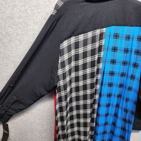 Calessa Plaid Embroidered Top Womens Plus 2X Colorblock Black Floral Long Sleeve - Picture 5 of 12